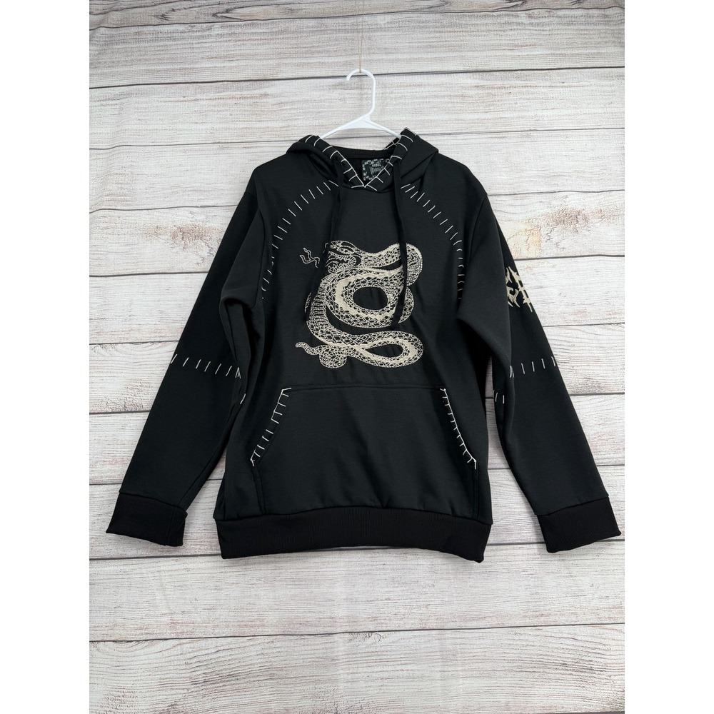 Rebel Vengeance Hoodie Mens Large Black Snake Graphic Whipstitch